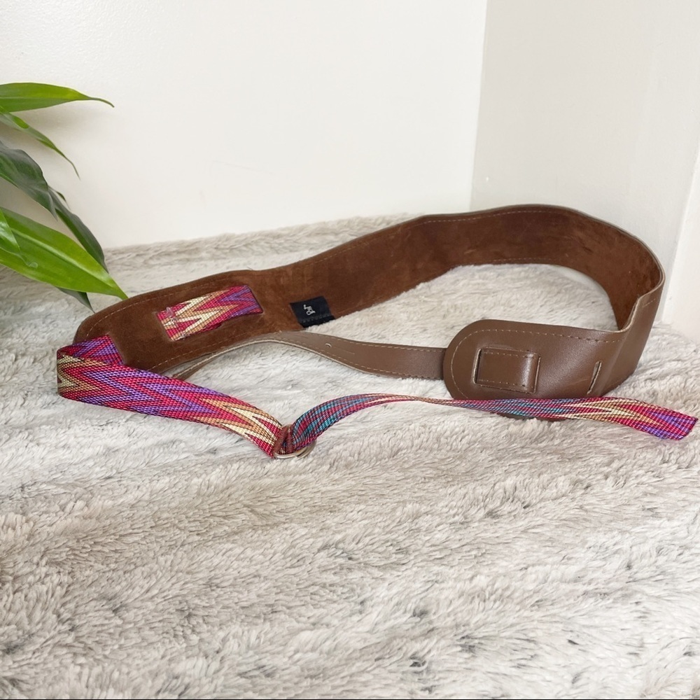Faux leather and southwestern fabric wide D-ring guitar strap